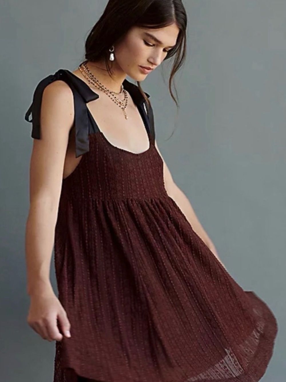 Urban Outfitters Dark Burgundy mini Dress/ tunic with Black Tie Straps